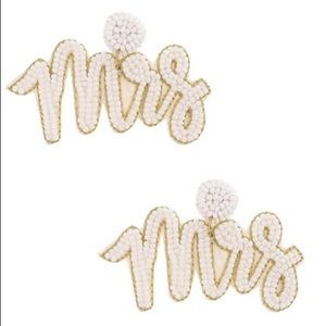 White MRS statement seed bead felt married marriage earrings